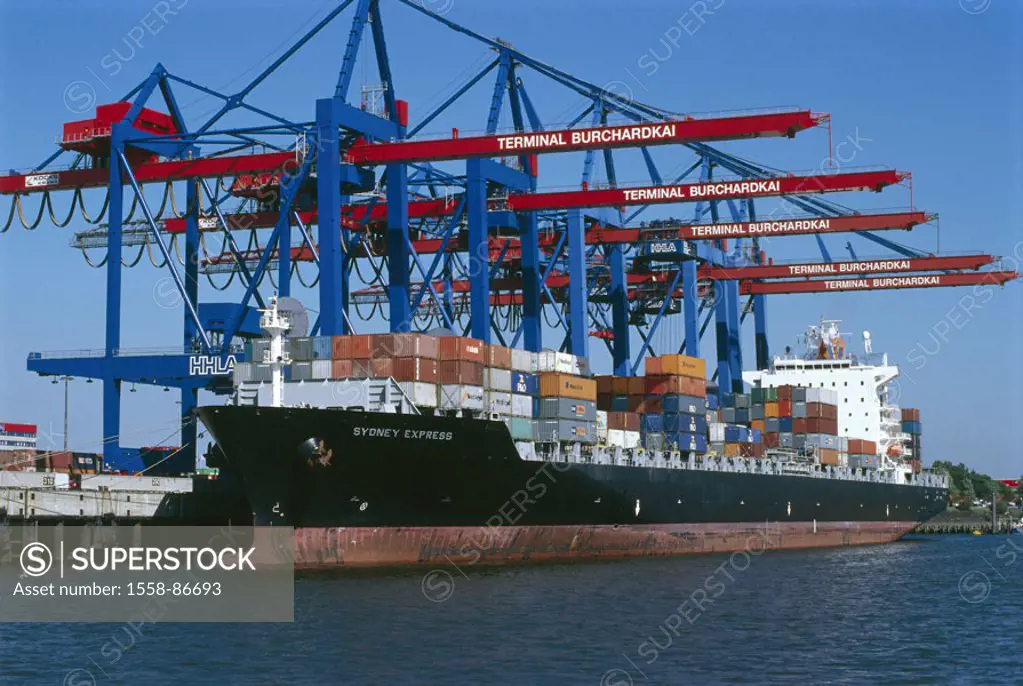 Germany, Hamburg, Containerhafen, Loading cranes, Containerschiff,   Northern Germany, Hanseatic town, harbor, Verladestation, Freight harbor, contain...