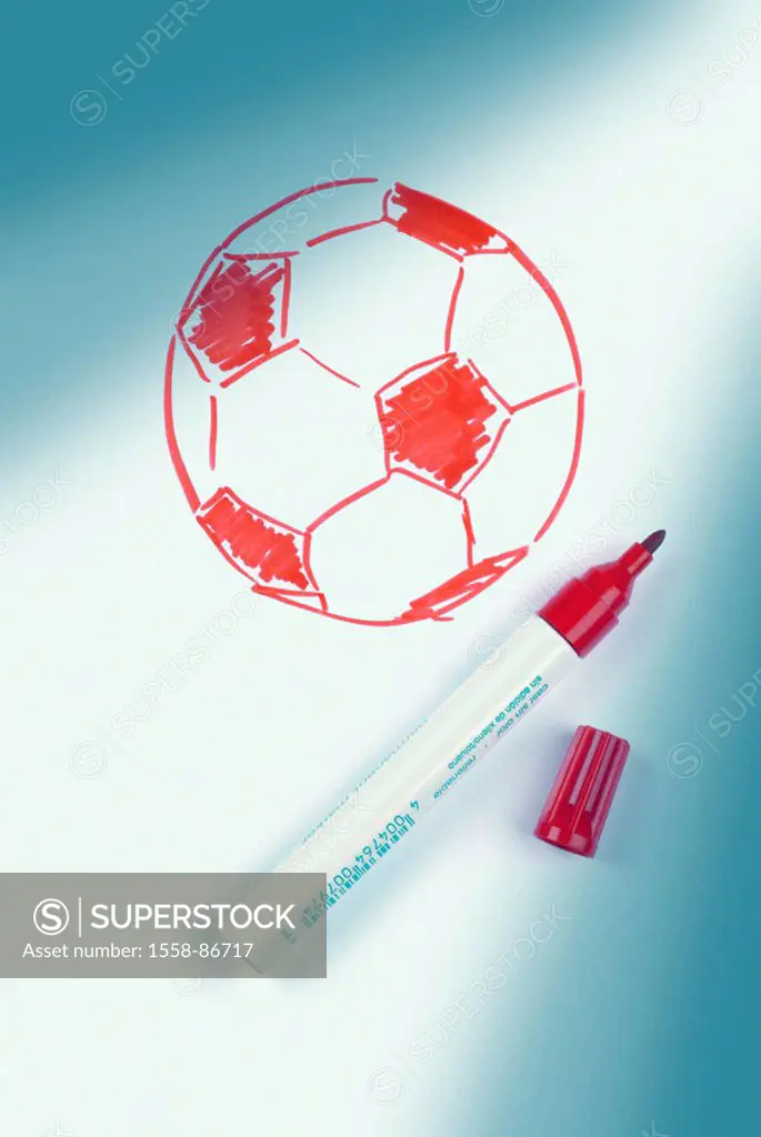 Illustration, football, red-white,  Rotstift  Series, drawing, sketch, outlines, graphics, ball, pen, drawn felt-tip pen, Edding Eddingstift symbol so...