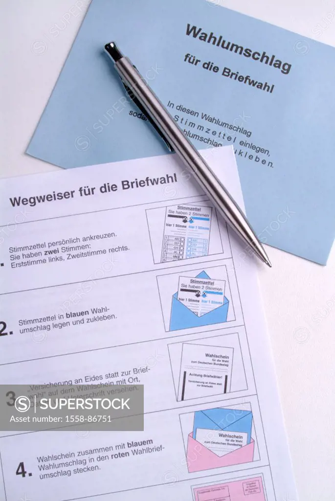 Postal vote, election cover, ballots, Ballpoint pens,   Series, election campaign, postal vote records, election records, cover, ballots, information,...