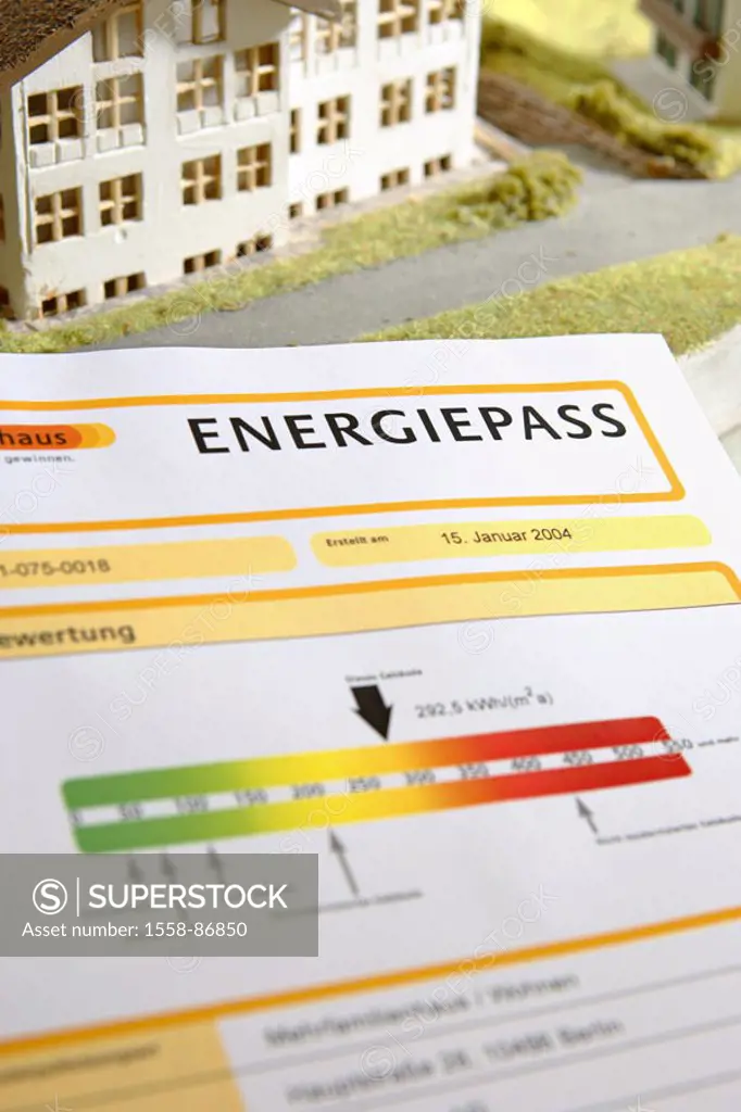 Energy passport, model home, detail,  Application only with copyright  ´German energy agency (dena))´ Series, form, records, plans, house construction...
