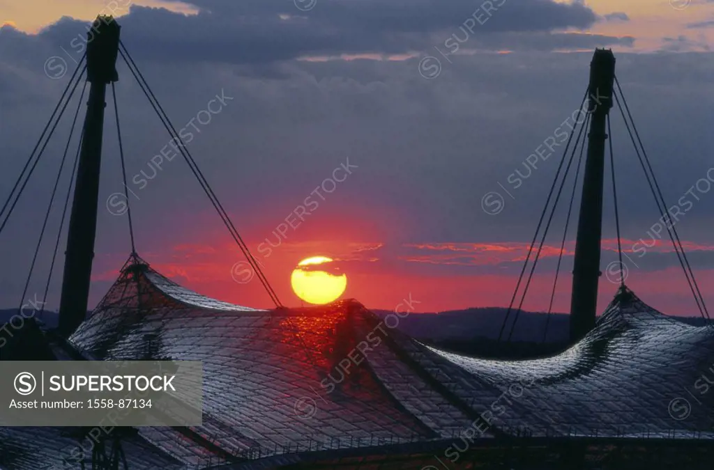 Germany, Bavaria, Munich,  Olympiastadion, roof, sunset,  Rights clarify! Southern Germany, Upper Bavaria, Olympiapark, buildings, roof construction, ...