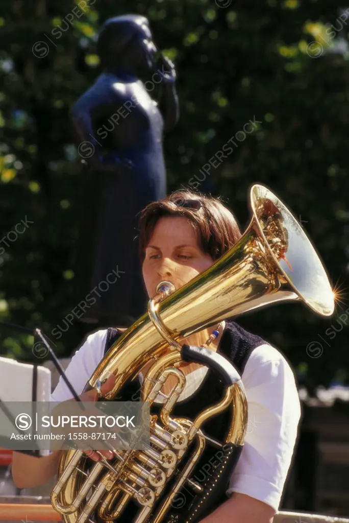 Woman, young, tuba, playing, portrait,  , Women portrait, musician, music, music instrument, instrument, wind-instrument, sheet metal blowers, music f...