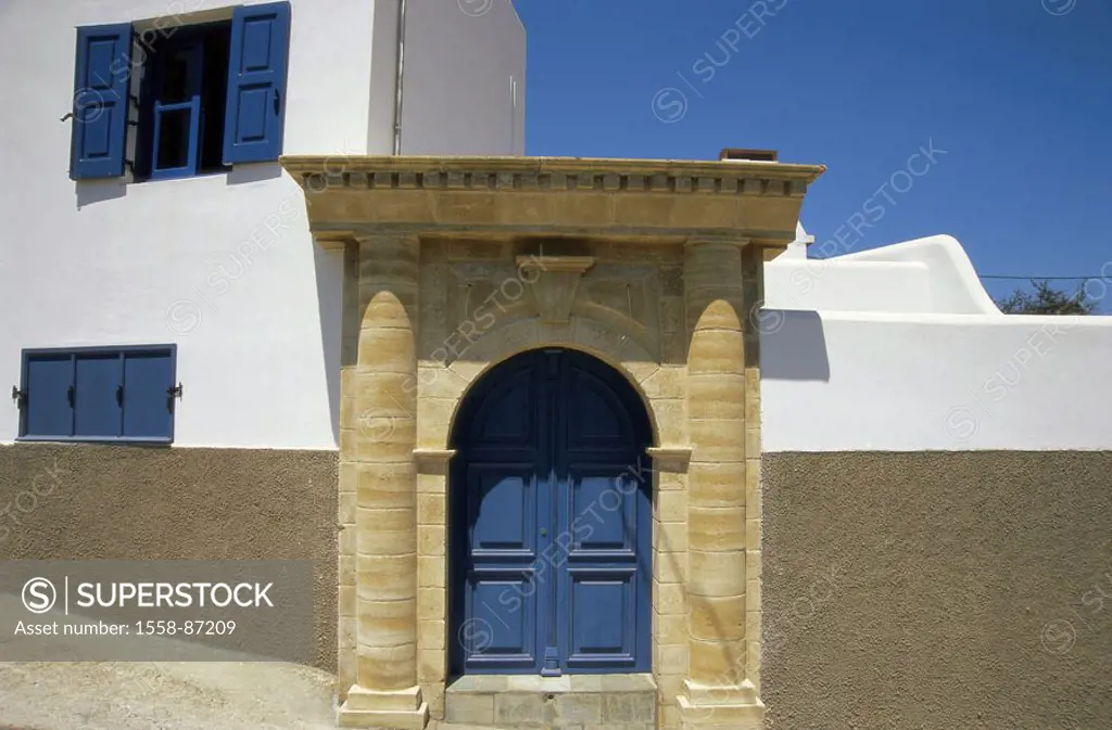 Greece, island Rhodes, Lachania,  Buildings, lime sandstone portal, door, blue,  Series, Dodekanes, Mediterranean island, artist village, buildings, c...