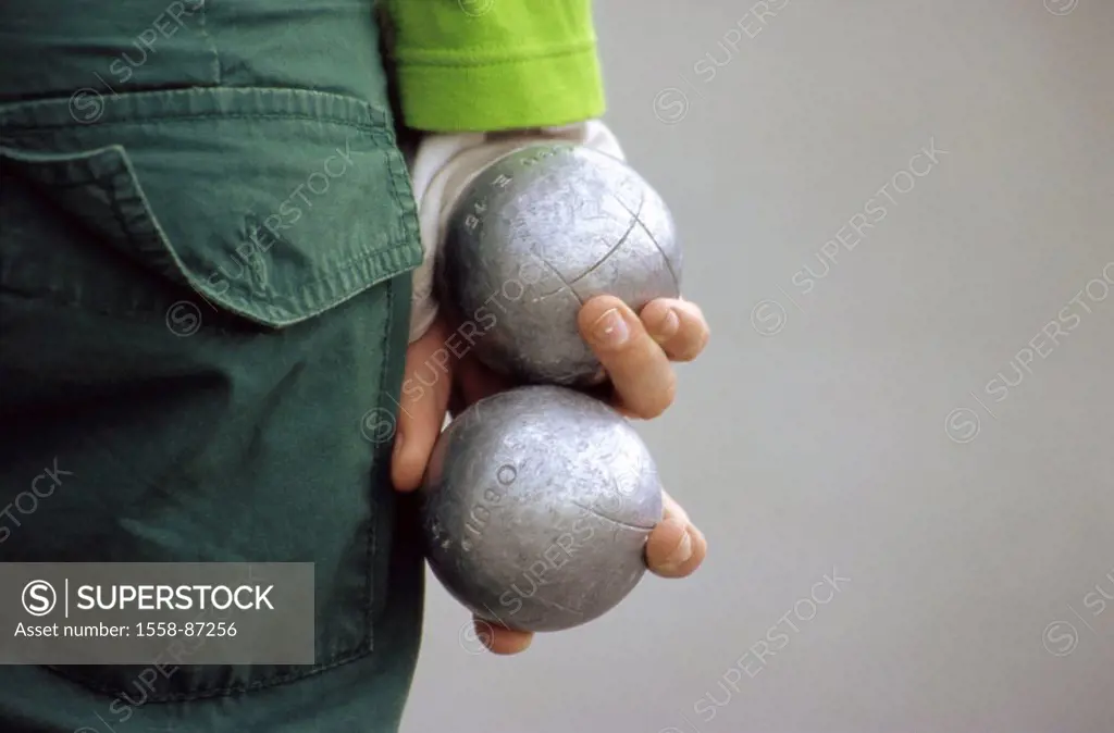 Boccia, players, Bocciakugeln,  holding, view from behind, detail  Person, stand, waiting, balls, silver, game, Boule, Boulespiel, Bocciaspiel, ball g...