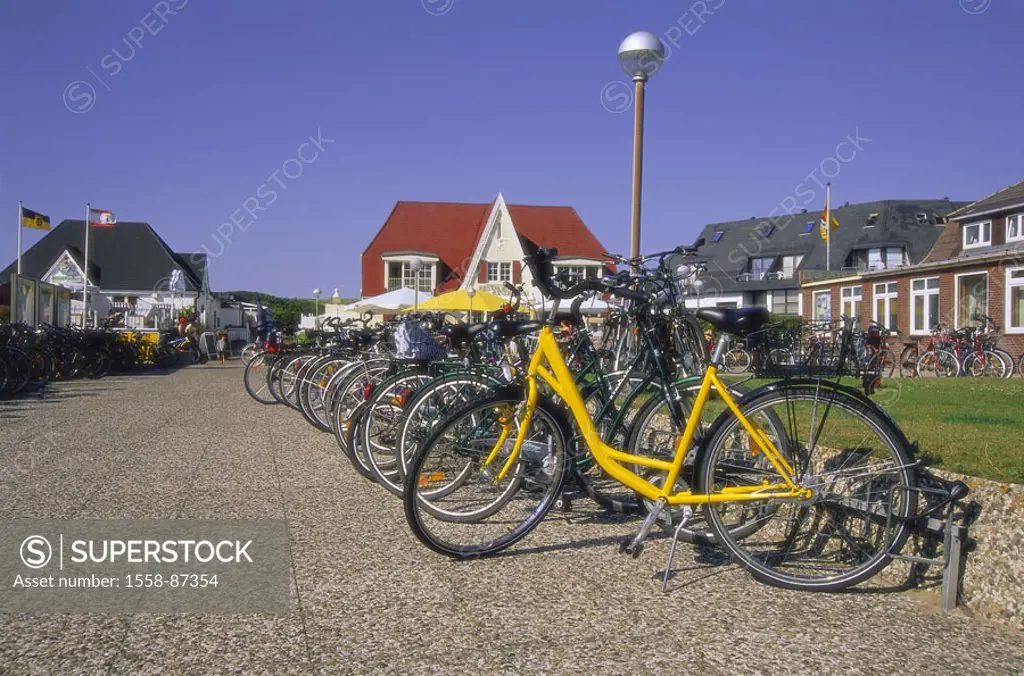 Germany, Schleswig-Holstein, island,  Sylt, Wenningstedt, promenade, Abstellplatz, driving wheels,  Northern Germany, North Frisian islands North frie...