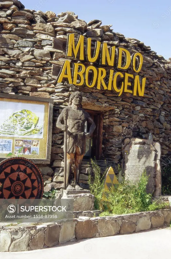Spain, grain Canaria Fataga Mundo Aborigen, signs, Holzfigur,   Canaries, island, archaeological park, copy, Native village, open-air museum, sight, t...