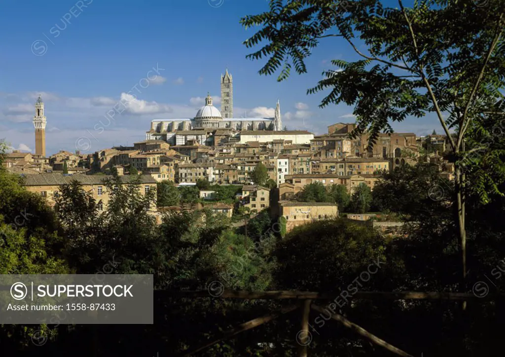 Italy, Tuscany, Siena, view at the city,  old town, Duomo Santa Maria,  Series, cityscape, houses, residences, church, cathedral, construction, archit...
