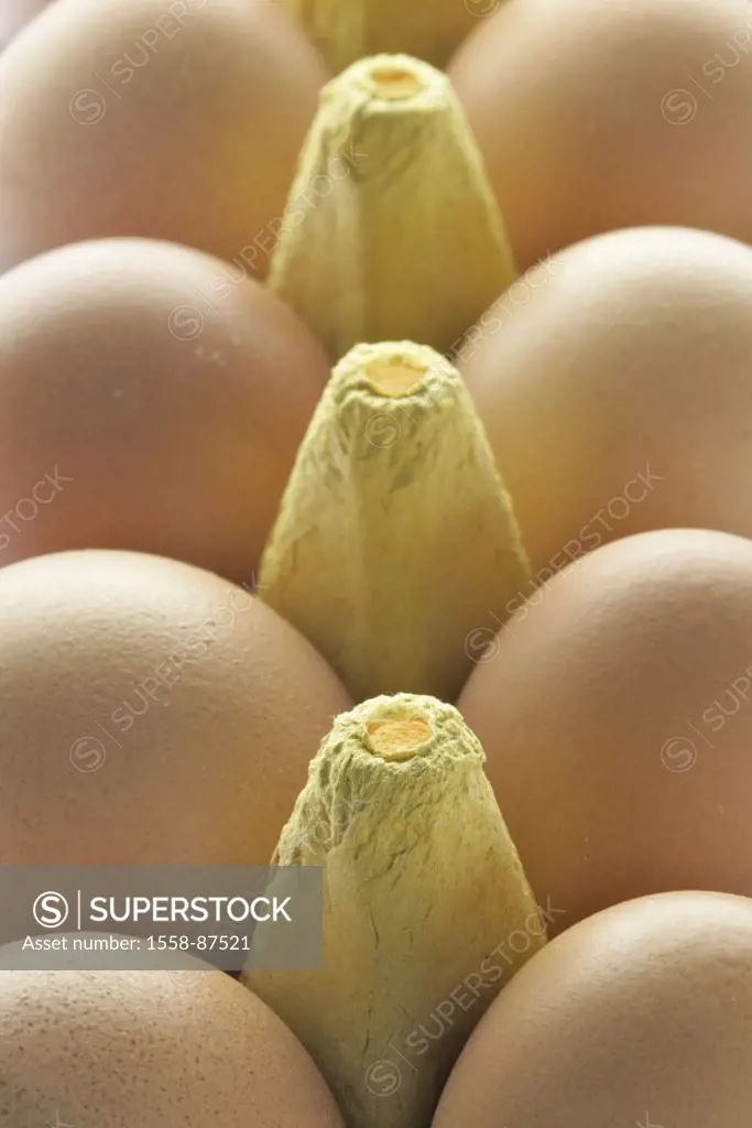 Eierkarton, detail, hen´s eggs, brown,    Series, Eierschachtel, eggs, fragile, 10er packages, package, protection, grade, equality, norm, conformity,...