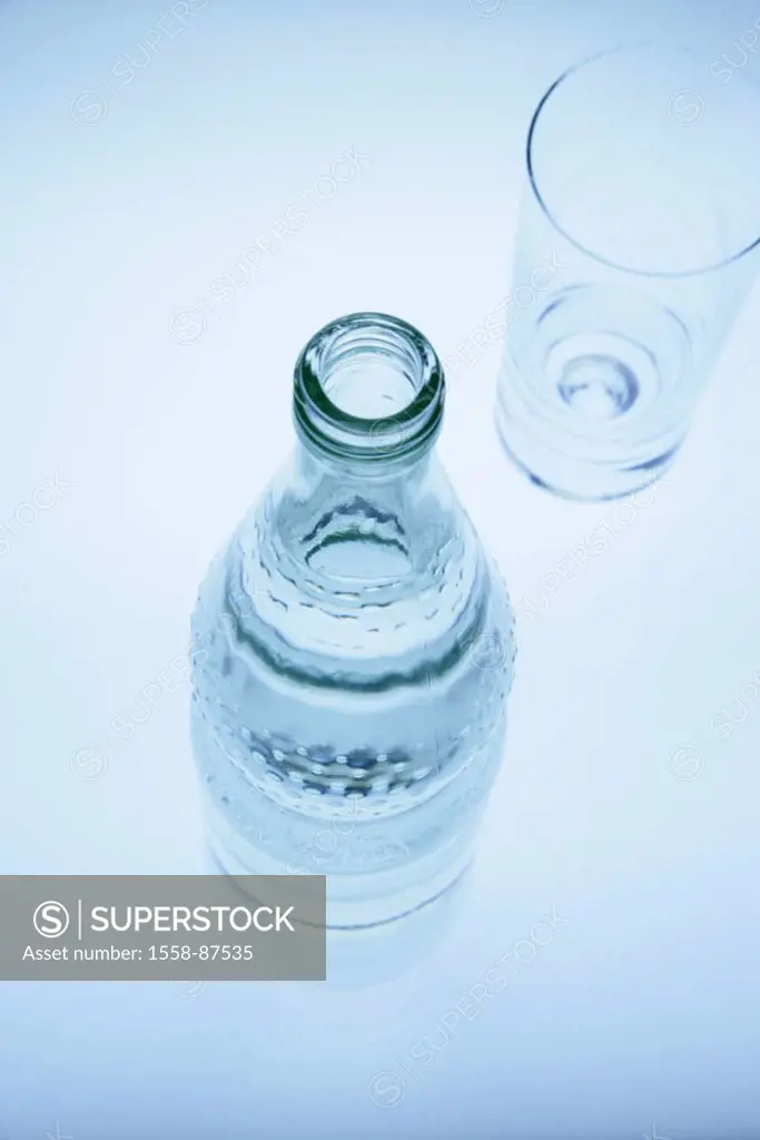 Mineral water bottle, tumbler, empty,  monochrome, blue,   Series, bottle, glass bottle, water bottle, water, mineral water, glass, tumbler, refreshme...
