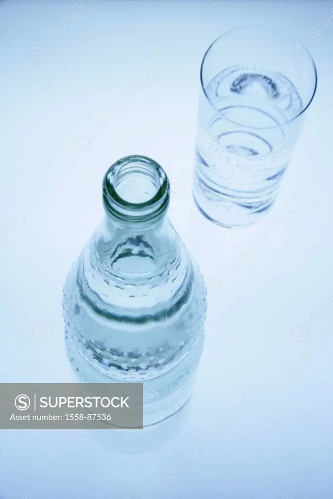 Mineral water bottle, tumbler, full,  monochrome, blue,   Series, bottle, glass bottle, water bottle, water, mineral water, glass, tumbler, refreshmen...