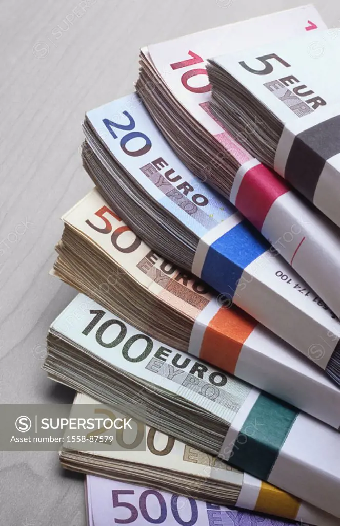 Bills, Euro, focused, stacked,  truncated,   Series, Euro appearances, value, differently, money bills appearances, money bundle, unit currency, curre...