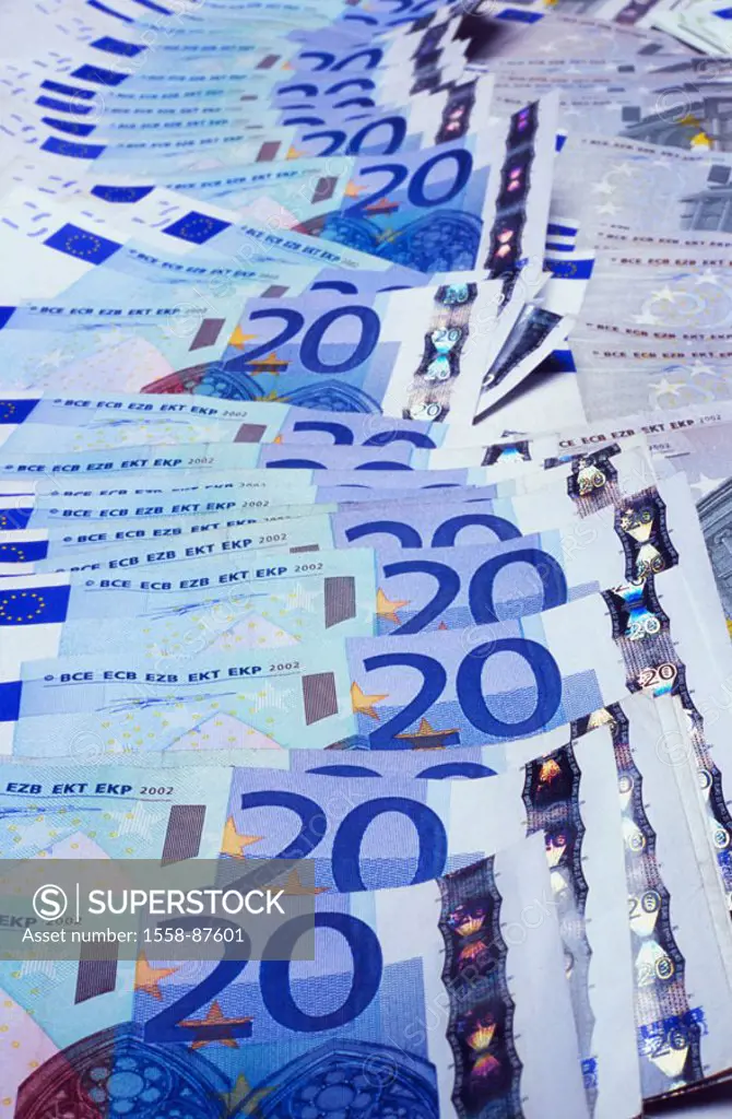 Bills, twenty Euro, truncated,    Money, cash, Euro appearances, bills, appearances, twenty Euro appearances, unit currency, currency unit, means of p...