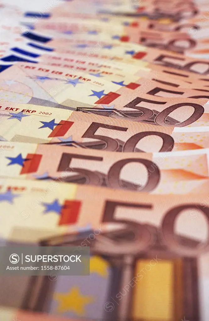 Bills, fifty Euro, truncated,    Money, cash, Euro appearances, bills, appearances, fifty Euro appearances, unit currency, currency unit, means of pay...