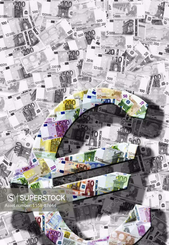 Composing, Euro bills, colorless,  Euro signs, colorfully,   Money, Euro, appearances bills Euro appearances, value, differently, unit currency, curre...
