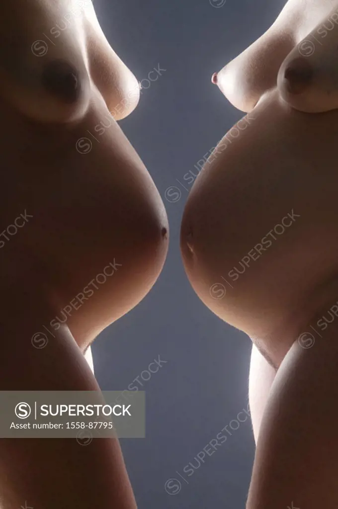 Women, pregnant, naked, breasts,  Stomaches, on the side, detail,   Series, friends, pregnant, young, pregnancy, simultaneously, baby stomaches body f...
