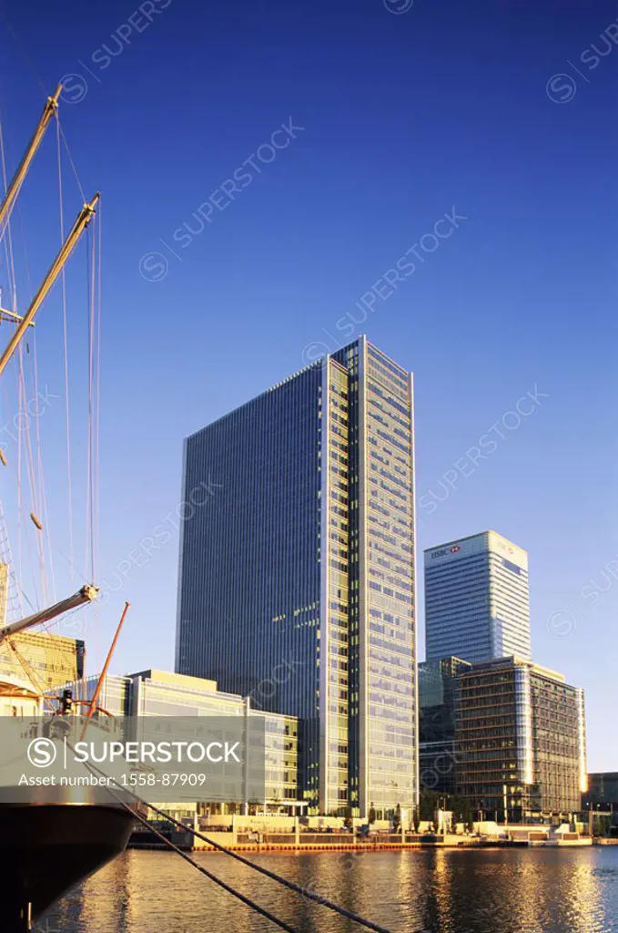 Great Britain, England, London,  Dock country, west´s India dock, skyline,  Thames, sunset,  Series, capital, river, business quarters, buildings, off...
