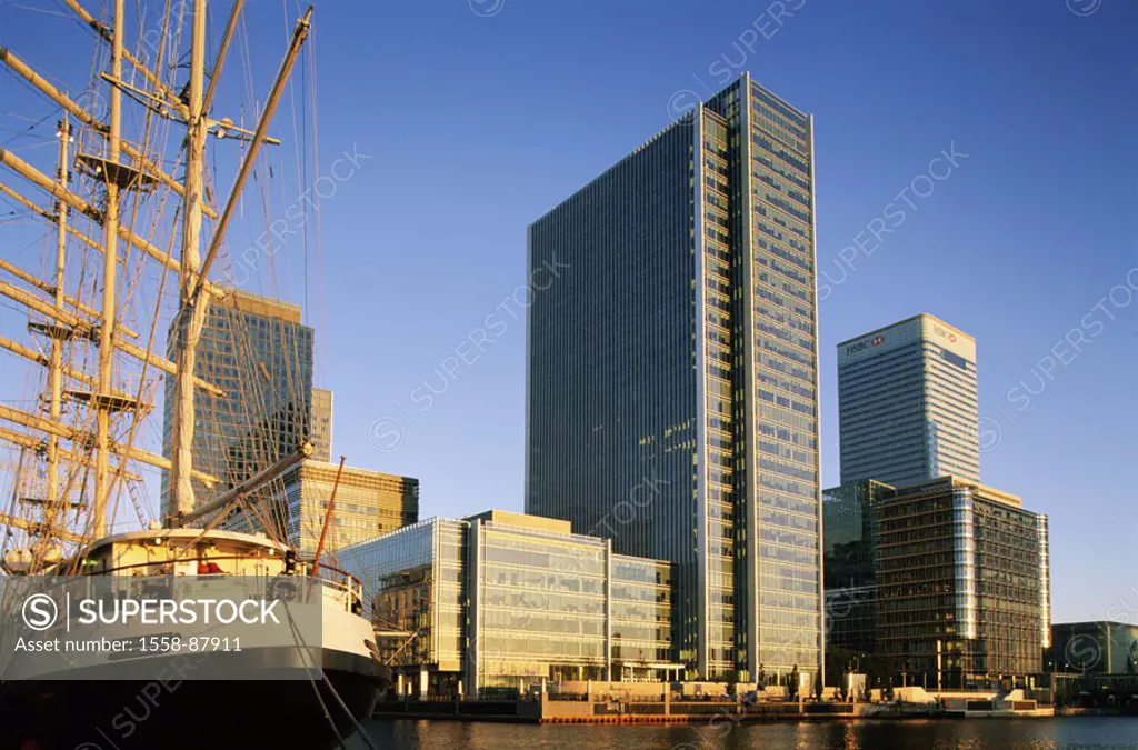 Great Britain, England, London,  Dock country, west´s India dock, skyline,  Thames, sunset,  Series, capital, river, business quarters, buildings, off...