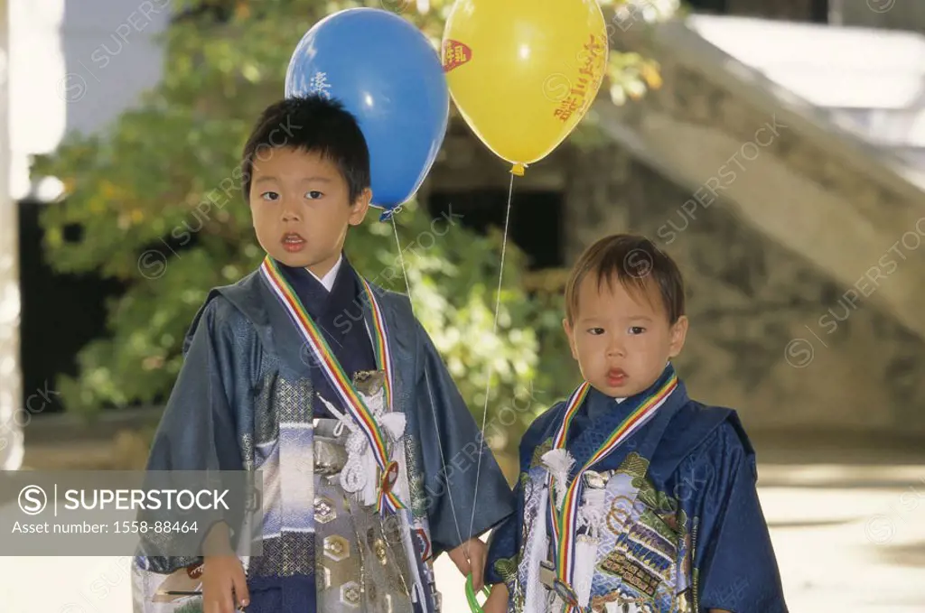 Japan, holiday Shichi-Go-San,  Boys, kimonos, balloons,   Asia, Asians, Japanese, children, two, brothers, clothing, festively, party festival ´seven-...
