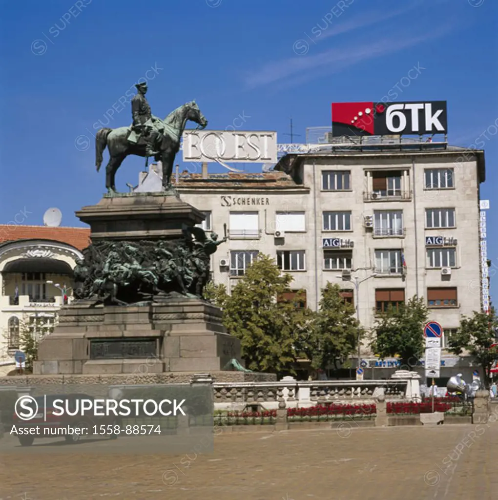 Bulgaria, Sofia, place Narodno Sabranie,  Monument, Czar Alexander II.,   Europe, southeast Europe, Balkans, capital, downtown, place of the national ...