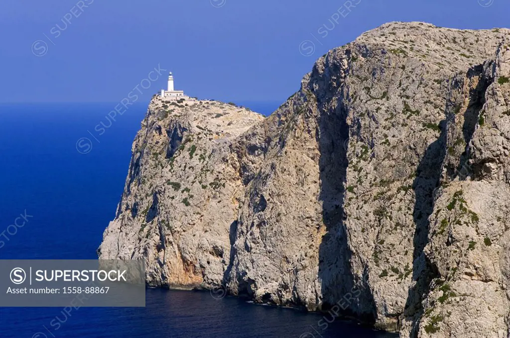 Spain, Majorca, north, Cap forms Formentor,  Steep coast, lighthouse,   Mediterranean, Mediterranean island, , island, coast, coast region, rock coast...