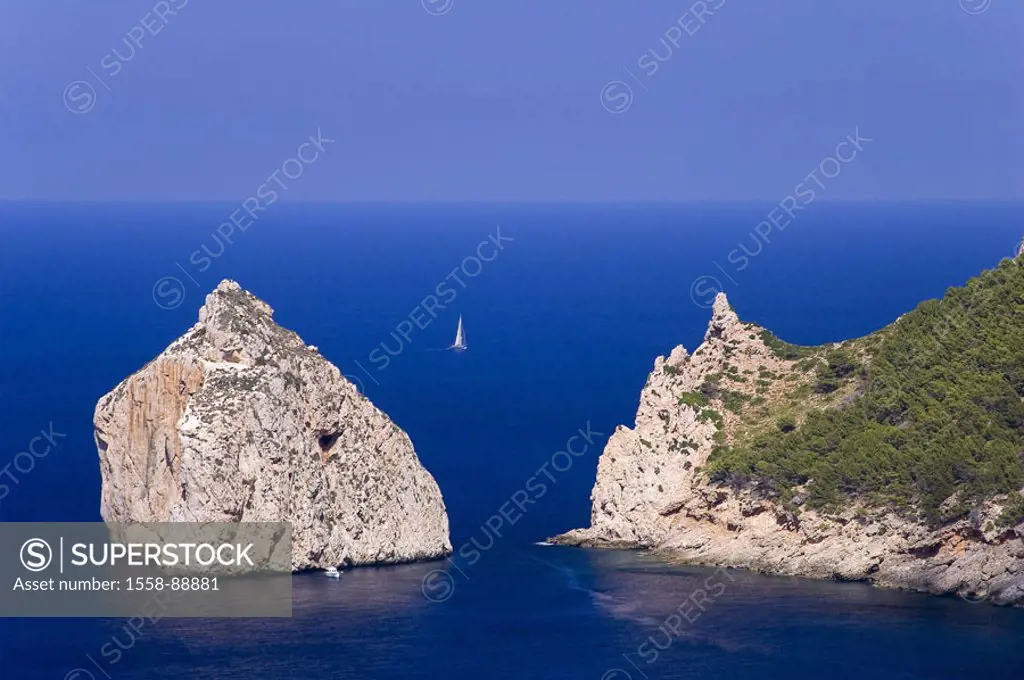 Spain, Majorca, Cap forms Formentor,  Rock coast, overview,   Mediterranean, Mediterranean island, , north, coast, mountains, mountains, steep coast, ...