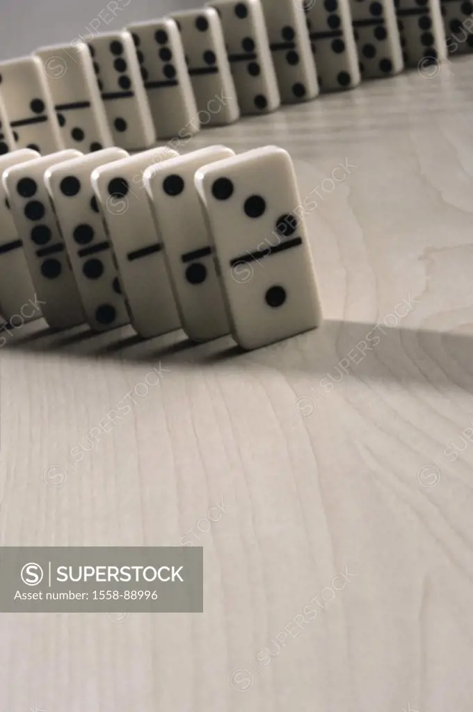 Dominos, installation, consecutively,  truncated,   Domino, game stones, domino game, Legespiel, game, row, positioned, symbol,  reaction, repetition,...
