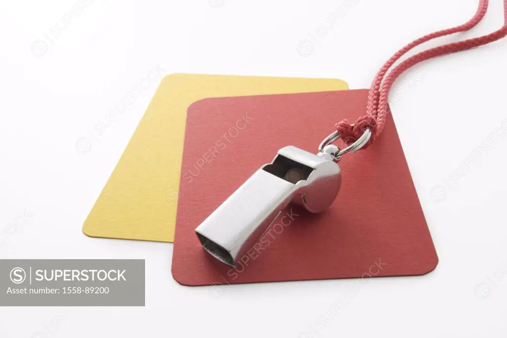 Whistle, admonition cards,    Sport, football, accessories, referee accessories, pipe, cards, yellow, red, symbol, referees, whistle, whistles blows t...