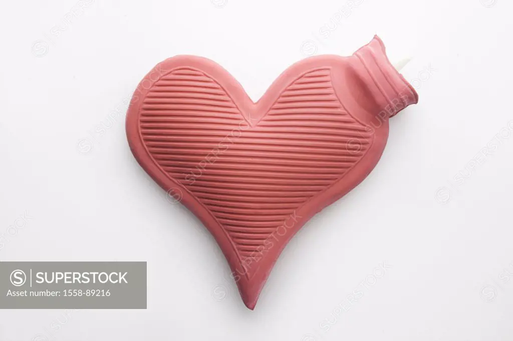 Hot-water bottle, red, heart form,    Cold, heat, warms, heat up, bed bottle, rubber bottle, cuddly, pleasantly, well-feeling, pleasantly, heart, love...
