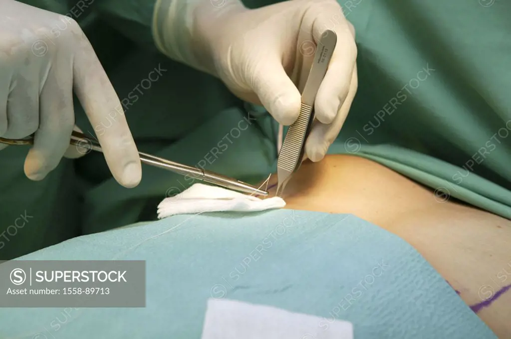 OP-Saal, surgeon, detail, hands,  Female patient, breasts, markings,  Breast enlargement,  Series, plastic surgery, doctor, woman, bosoms, operation, ...