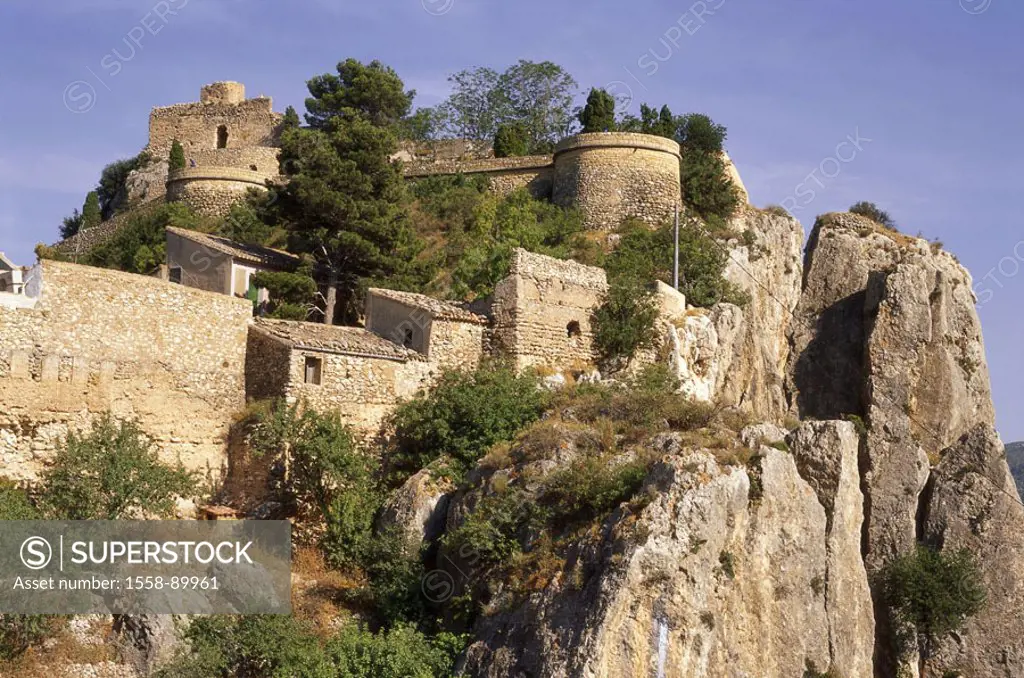 Spain, Costa Blanca, Guadalest,  Fortress Castillo de San Jose,   Destination, sight, culture, castle, 11.-12. Jh., remains, ruin, architecture, monum...