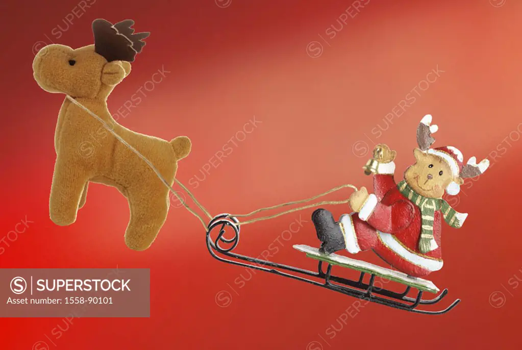 Sheet metal figure of Nikolaus, reindeers, Stofftier,  Sleighs,   Christmas decoration, decoration, reindeer figures, Nikolaus outfit, sled, little be...
