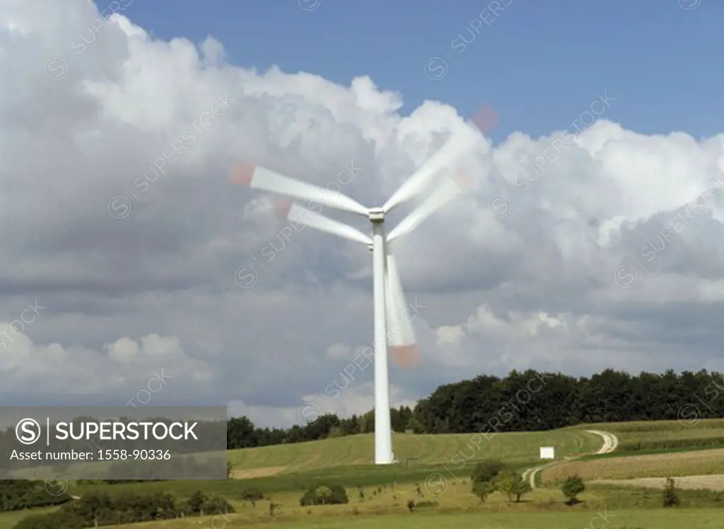 Germany, Bavaria, Altmühltal,  Wind wheel,   central franconia, meadow, wind strength installation, wind park, wind turbine, renewable energy, alterna...