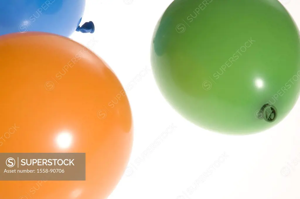 Balloons, orange, green, blue,    Balloons, inflated, rubber cover, tightly, zugeknotet, hovers, flie, three, decoration, decoration articles, orange,...