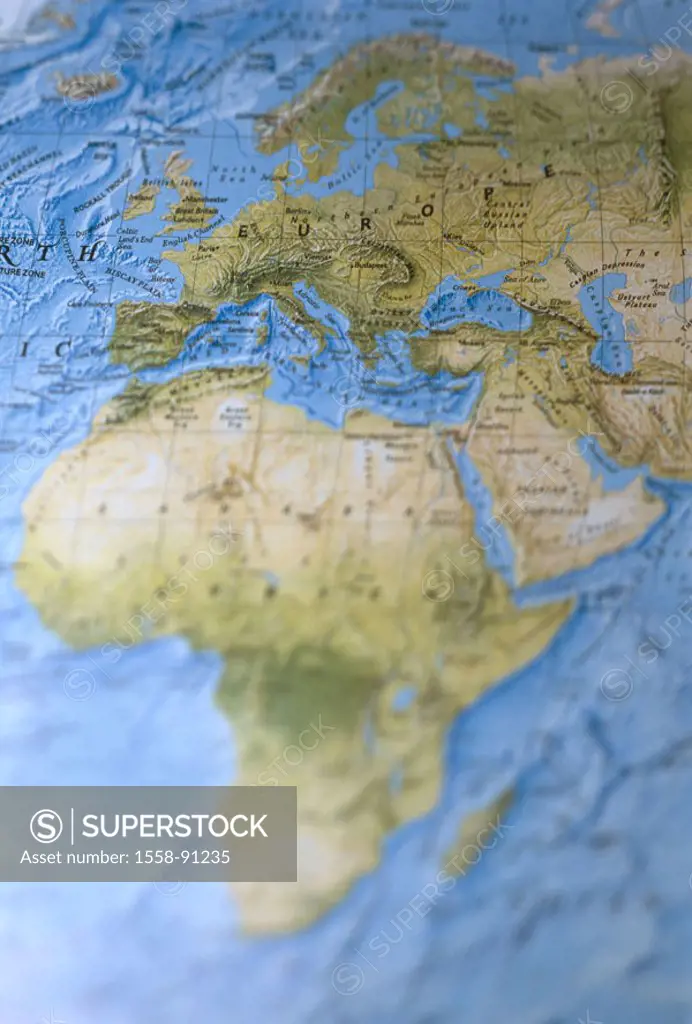Globe, sea, continents, detail,  Focuses, Europe, Africa, fuzziness,   Continent, sea, Mediterranean, Russia, Saudi Arabia, geography, teaching materi...