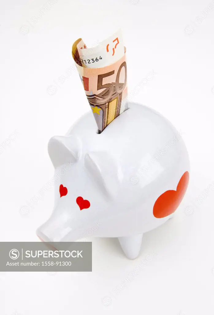 Bill, 50 Euro, is,  Piggy bank,   Moneybox, finances, money, saves bill, Euro, concept, thrift, provision, yield, investment, future planning, househo...