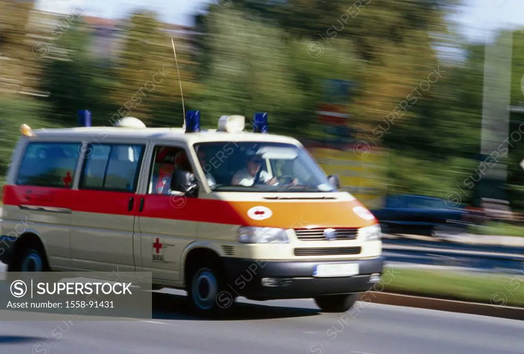 Street scene, ambulances, drives, Kinetic blurring, only editorially,   Street, emergency, use, rescue use, ambulance, rescue vehicle, use vehicle, pa...