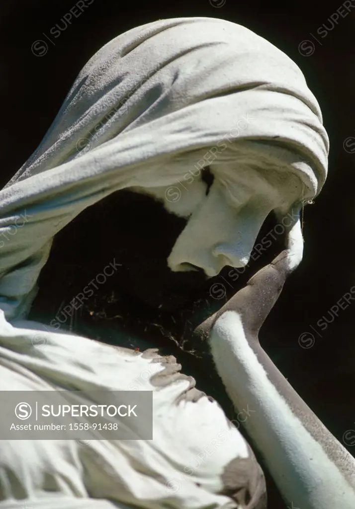Graveyard, monument, statue, detail, Representation ´trusting woman´, weather,  Silence place, memorial, grave, shrines, statue, mood melancholically,...