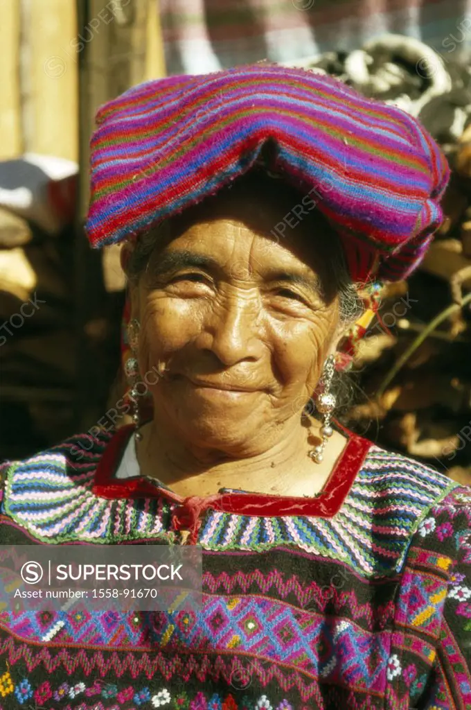 Guatemala, Rabinal, senior, traditional costume, smiling, portrait, , Latin America, central America, Indios, Native American, natives, Guatemalan, je...