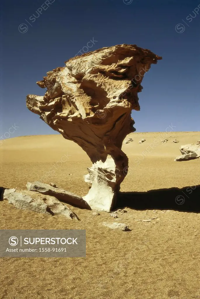Bolivia, highland Altiplano, pampas  Siloli, rock formation, ´stone tree´,  Sand,  Latin America, South America, Andes, close to Salar de Uyuni, erosi...