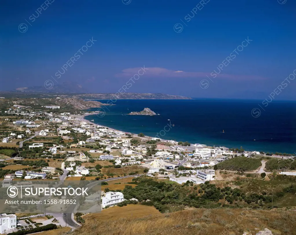 Greece, Dodekanes, island of caressing,  Bay Karmari, rock island Kastri,   Europe, Mediterranean island, sea, Mediterranean, Aegean, outlook, , coast...