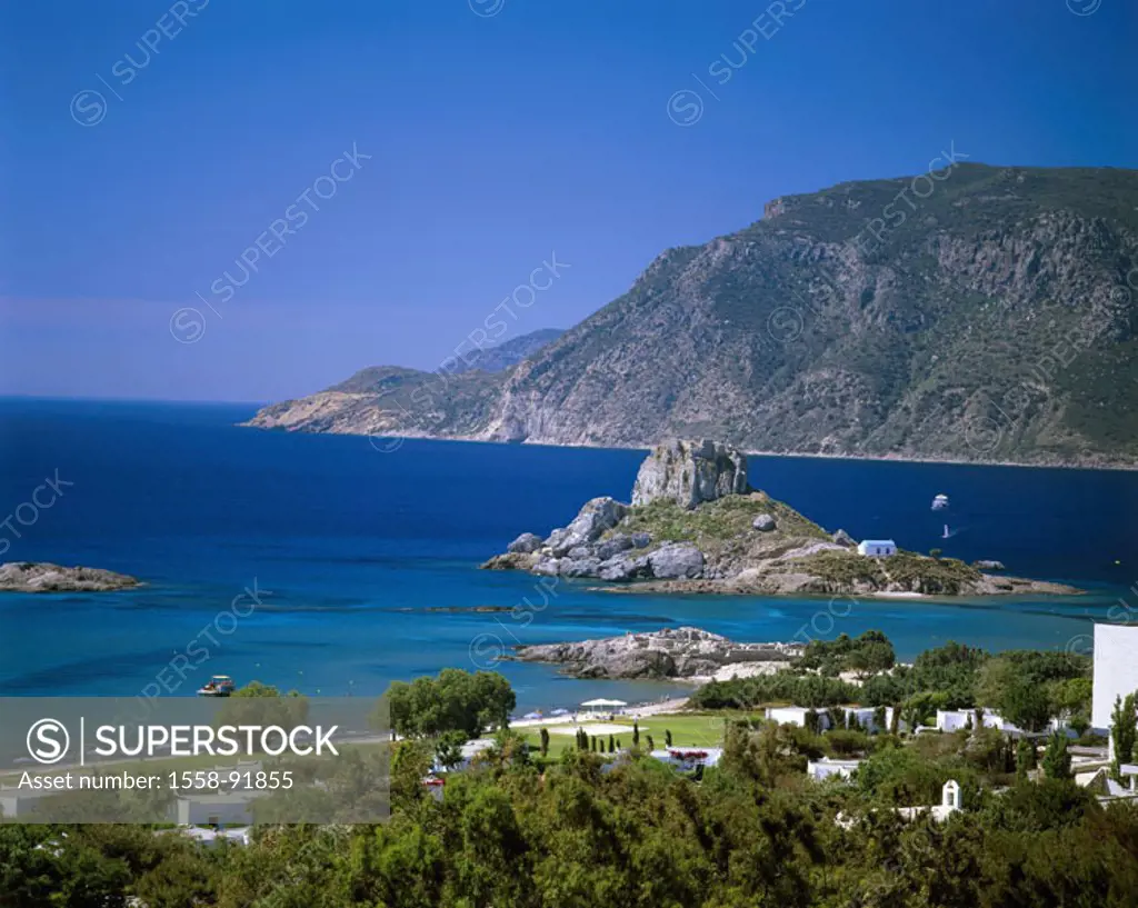 Greece, Dodekanes, island of caressing,  Bay, Karmari, rock island Kastri,   Europe, Mediterranean island, sea, Mediterranean, Aegean, coast place, pl...
