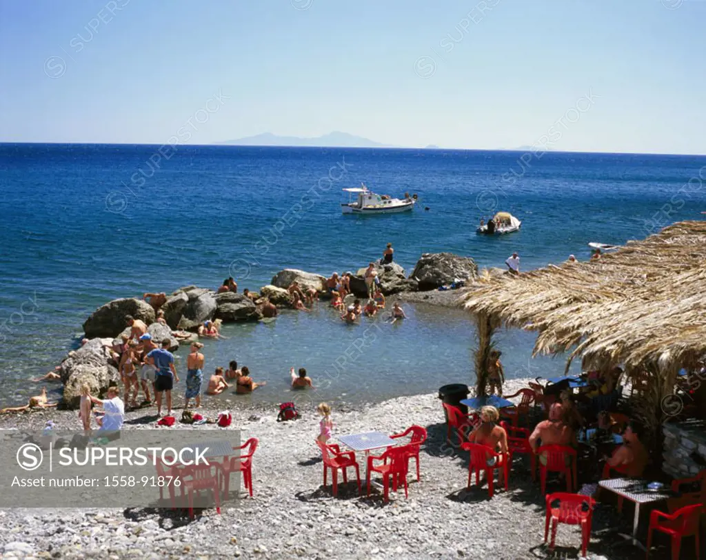 Greece, Dodekanes, island of caressing,  Beach pub, Embros thermal, swimmers,   Europe, Mediterranean island, destination, tourism, sea, Mediterranean...