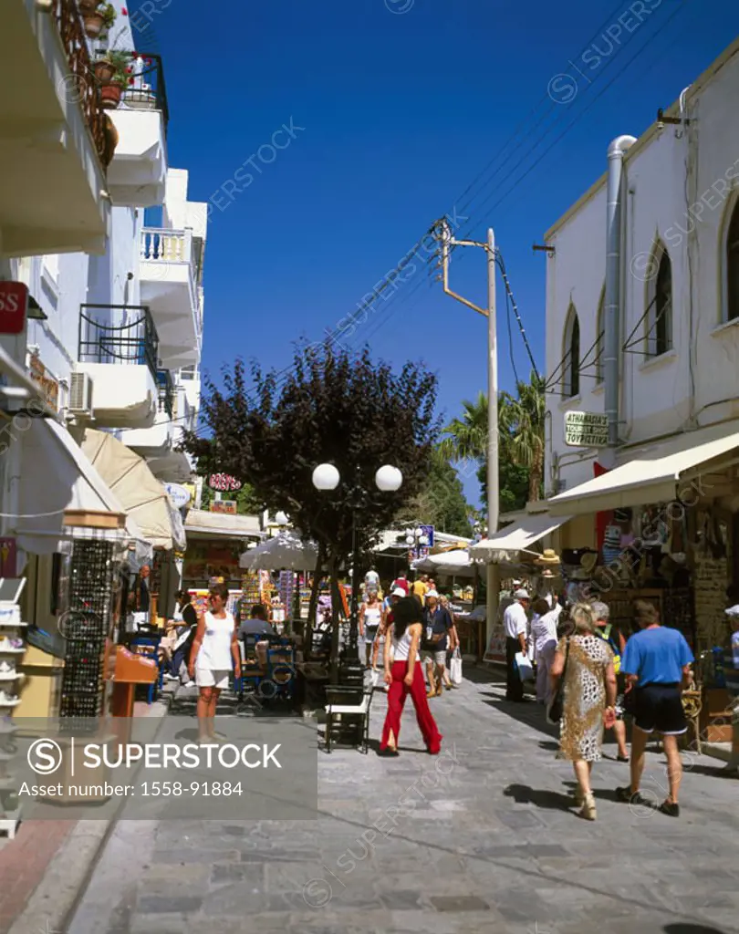 Greece, Dodekanes, island of caressing,  If city, pedestrian zone, caresses tourists,   Europe, Mediterranean island, destination, tourism, city cente...