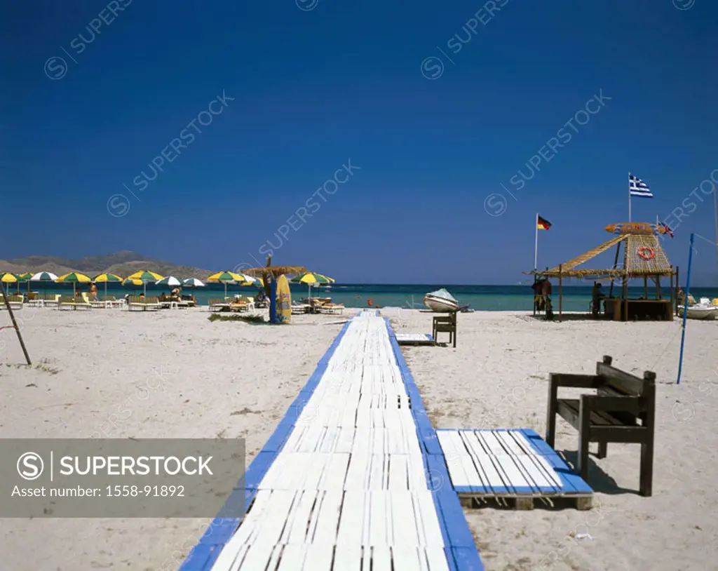Greece, Dodekanes, island of caressing,  Tigaki, beach, water sport distribution,  Bridge,  Europe, Mediterranean island, destination, coast place, to...