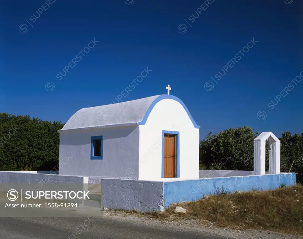 Greece, Dodekanes, island of caressing,  Mastichari, chapel, know-blue,   Europe, Mediterranean island, destination, sight, culture, prayer house, sac...
