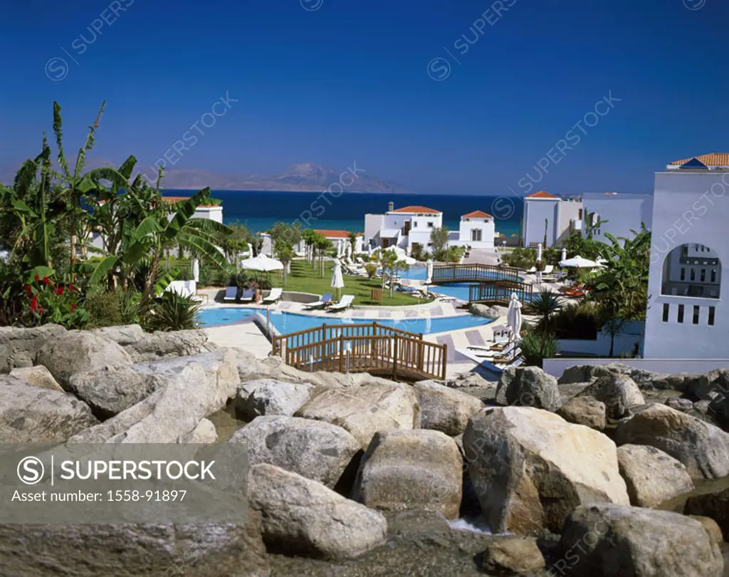 Greece, Dodekanes, island of caressing,  Mastichari, hotel Marmari Palace, pool,  Stone scrap,  Europe, Mediterranean island, destination, tourism, va...