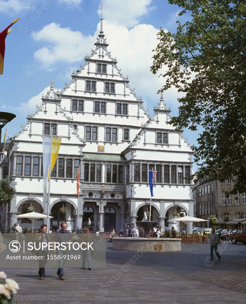 Germany, North Rhine-Westphalia,  Paderborn, town hall place,  Paderborner town hall, passer-bys,  Europe, city, sight, administration, buildings, con...