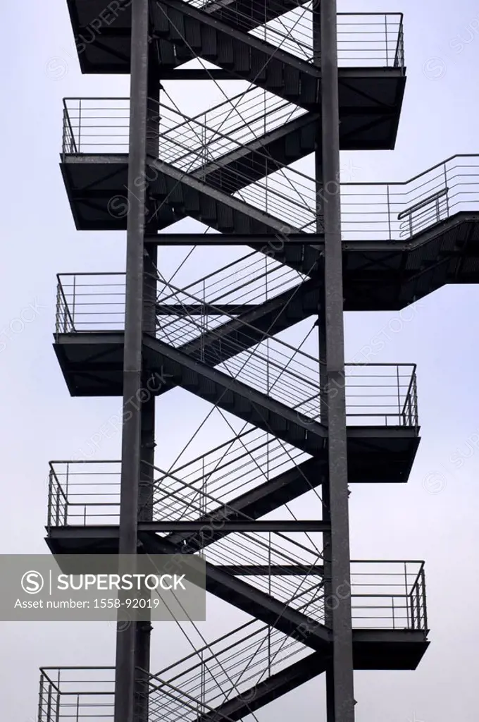 Steel construction, fire leaders,    Tower, stairways, steps, outside stairway, stairway ascent, stairways, steps, escape route, Nottreppe, emergency ...