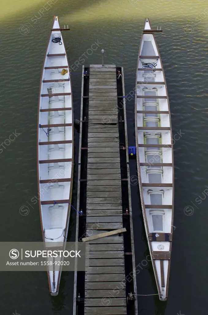 Sea, bridge, sport rowboats, from above,    Waters, boat bridge, jetty, wood bridge, boats, rowboats, dragon boats, symbol, rowing, regatta, water spo...