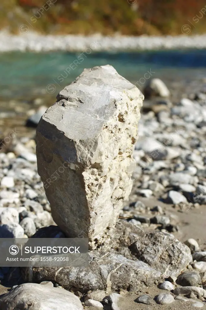 Riversides, stones, rock,    River, riverbed, shingle, stone formation, ´standing´, upright, solidly, endurance, solidly, hardness balance nature, out...